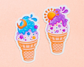 Sun & Moon Ice Cream Cones Sticker – Cute Kawaii Laptop Decal