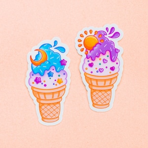 Zon &maan ijs cones vinyl sticker - kleurrijke sticker - laptop sticker - dagboek - plakboek - planner - handgemaakt - schattig en kawaii