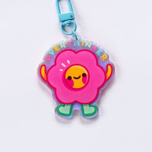 Overthinker Acrylic Keychain, Cute Charms, Rainbow Keychain, Flower Accessories, Mental Health Awareness