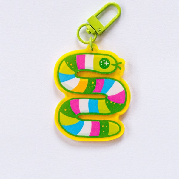 Snake Keychain, Cute Charms, Colourful Accessories, Kawaii Charm, Acrylic Key Ring, Danger Noodle