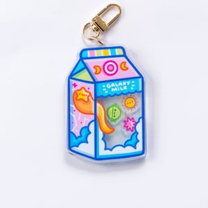 Galaxy Milk Shaker Keychain, Cute Charms, Aesthetic Accessories, Key Charms, Kawaii Key Ring, Cute Colourful Gifts