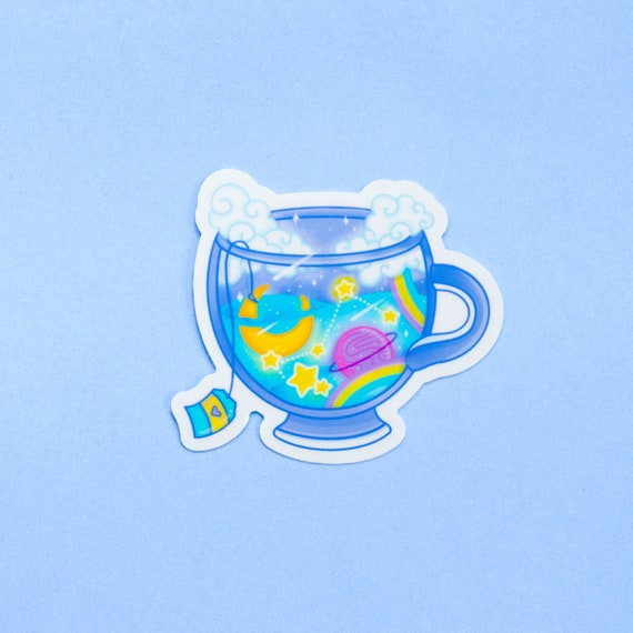 Galaxy Tea Cup Vinyl Sticker - Colourful Sticker - Laptop Decal - Journal - Scrapbook - Planner - Handmade - Cute and kawaii