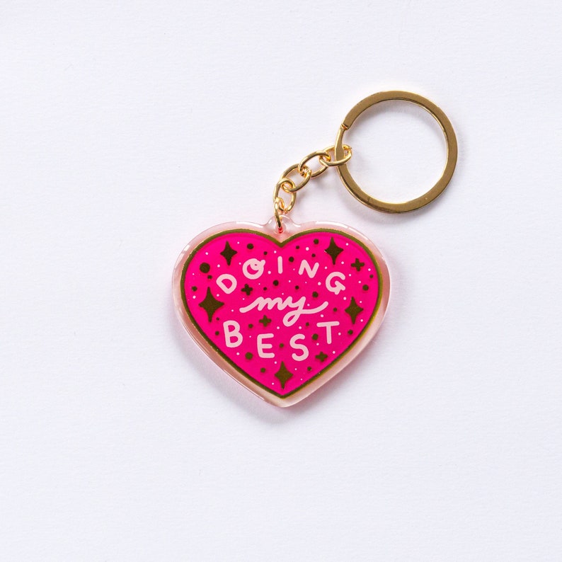 Doing My Best Gold Keyring, Cute Charms, Gold Foil, Positivity Gifts, Heart Keyring, Key ring Charms image 1