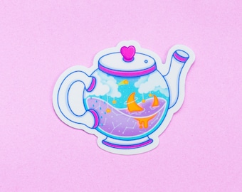 Galaxy Teapot Vinyl Sticker – Kawaii Laptop Decal, Planner Sticker