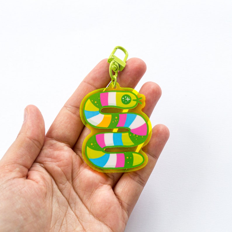 Kawaii Snake Keychain, Yellow Acrylic Charm, Colourful Accessories ...