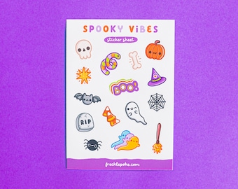 Spooky Sticker Sheet, Planner Stickers, Cute Stationery, Journal Decals, Laptop stickers, Kawaii Art, Bujo, Halloween decoration