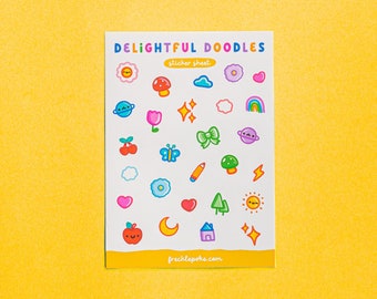 Cute Doodles Sticker Sheet, Kawaii Planner Decals