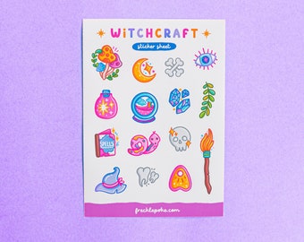 Witchcraft Sticker Sheet, Kawaii Planner Stickers, Witchy Art