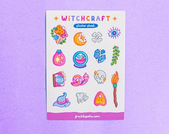 Witchcraft Sticker Sheet, Planner Stickers, Cute Stationery, Journal Decals, Laptop stickers, Kawaii Art, Bujo, Witchy Deco