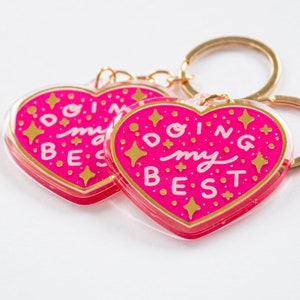 Doing My Best Gold Keyring, Cute Charms, Gold Foil, Positivity Gifts, Heart Keyring, Key ring Charms image 4
