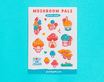 Mushroom Sticker Sheet, Planner Stickers, Cute Stationery, Journal Decals, Laptop stickers, Kawaii Art, Bujo