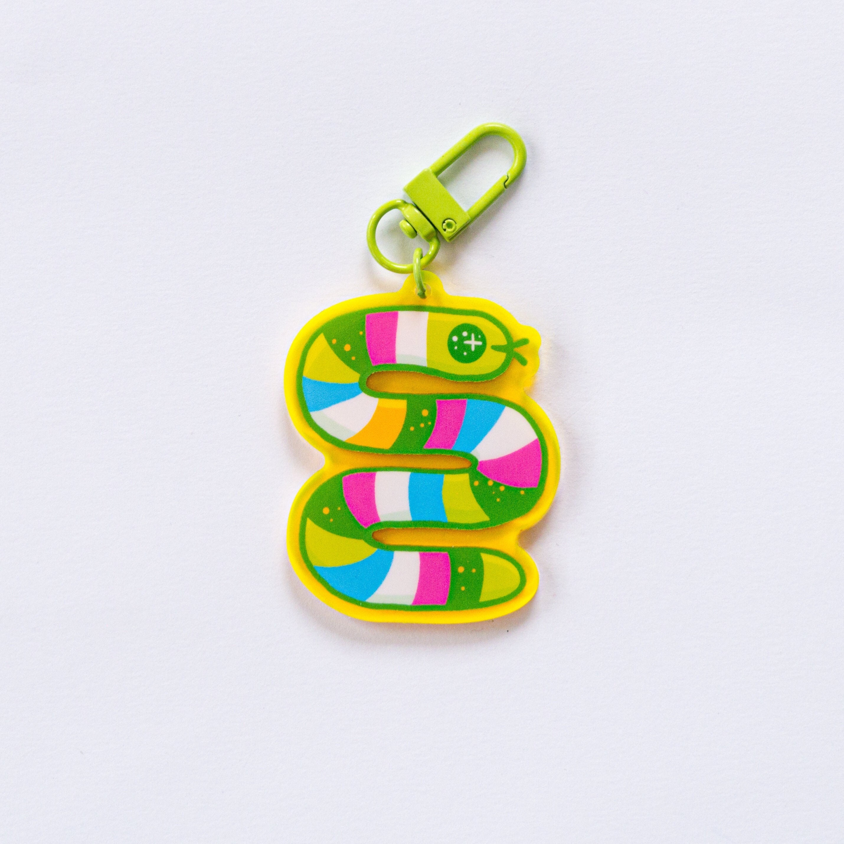 Kawaii Snake Keychain, Yellow Acrylic Charm, Colourful Accessories ...