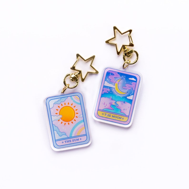 Tarot Card Acrylic Charm - Keychain - Double Sided Charm - The Sun The Moon Tarot - Kawaii Art - Cute Gift 