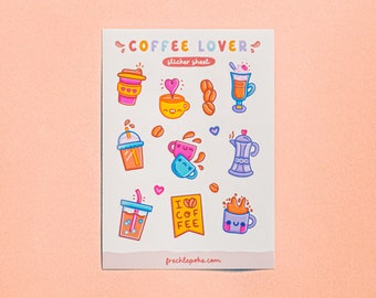 Coffee Lover Sticker Sheet, Kawaii Journal Decals