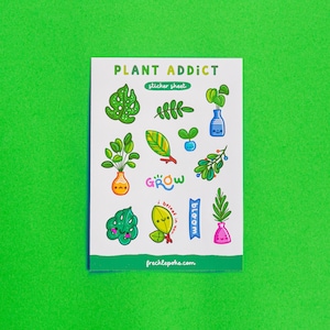 Hoja de pegatinas de plantas, pegatinas de planificador, papelería linda, calcomanías de diario, pegatinas para portátiles, arte Kawaii, Bujo, amante de las plantas