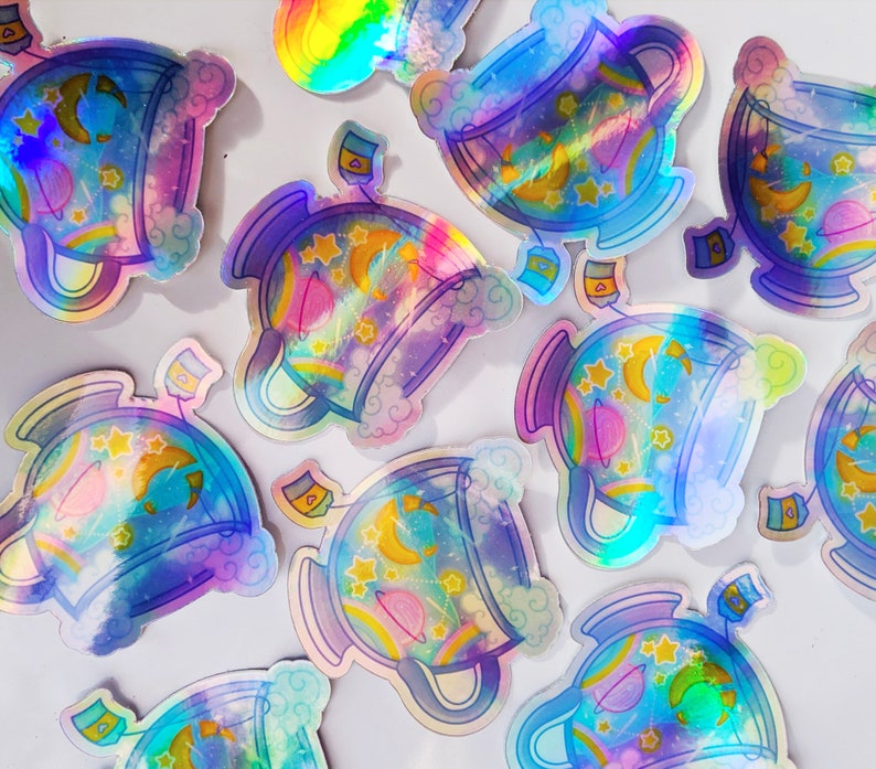 galaxy tea holographic sticker kawaii cute sticker etsy