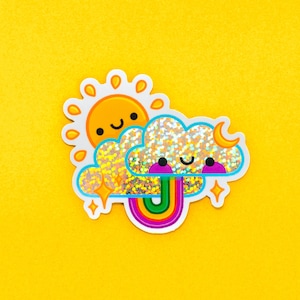 Sunny Day glitter sticker - kleurrijke sticker - laptop sticker - dagboek - plakboek - planner - handgemaakt - schattig en kawaii