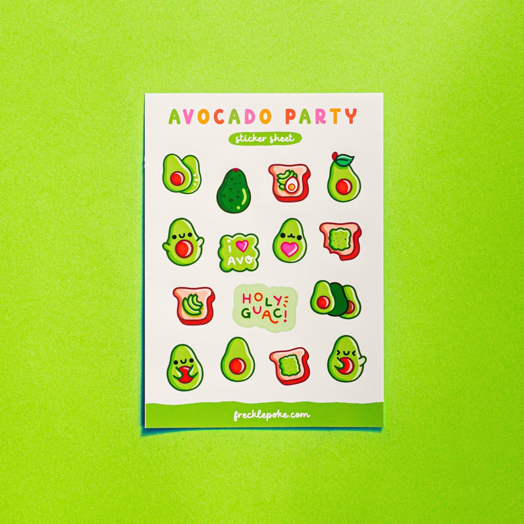 Sticker Avocado Design Avocado Party Sticker Sheet, Cute Kawaii Planner Decals - Etsy