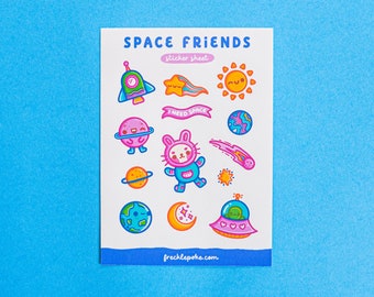 Stickervel Kawaii Space Friends, schattige Galaxy-plannerstickers