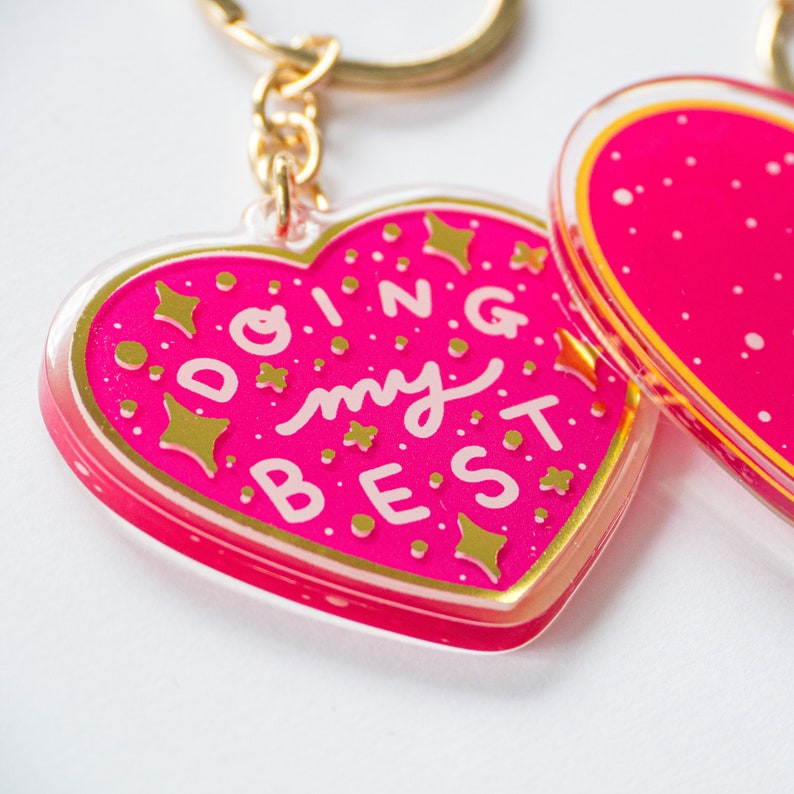 Doing My Best Gold Keyring, Cute Charms, Gold Foil, Positivity Gifts, Heart Keyring, Key ring Charms image 2