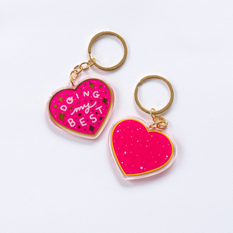 Doing My Best Gold Keyring, Cute Charms, Gold Foil, Positivity Gifts, Heart Keyring, Key ring Charms image 3