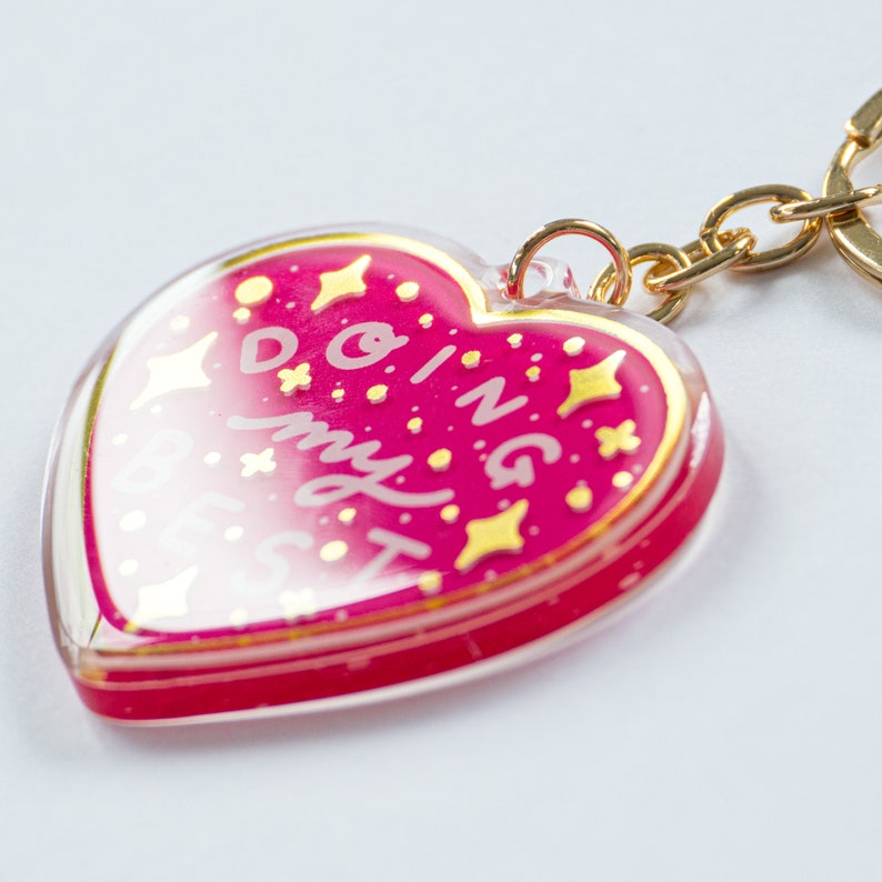 Doing My Best Gold Keyring, Cute Charms, Gold Foil, Positivity Gifts, Heart Keyring, Key ring Charms image 5