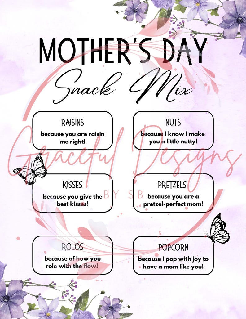 Mother's Day Snack Mix Cards - Printable - Etsy
