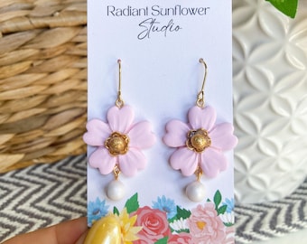 Handmade Daisy Clay Earrings: Floral Polymer Clay, Gold-Plated Hooks