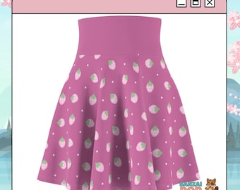 Erdbeer-Skater-Rock: Kawaii-Fruchtmuster-Rock - rosa Erdbeermode, japanische Ästhetik