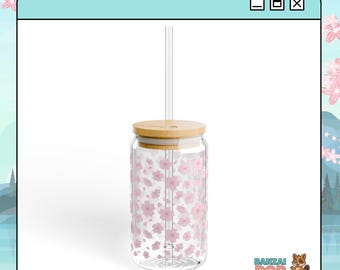 Cherry Blossom Sipper Glass: Hanami Drinkware - 16oz Glass Tumbler