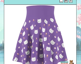 Kawaii Katze Skater Rock - Süßer Kätzchen Muster Rock, Japanische Ästhetische Kleidung, Neko Liebhaber Geschenk