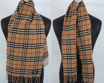Burberry Scarf 100% Lambswool made in England Beige Short size Length 54 inches
