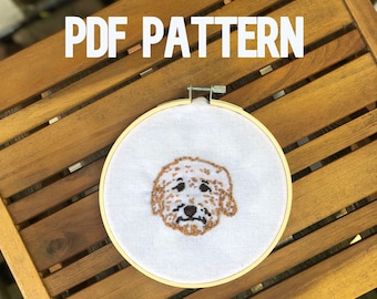 Golden Doodle Embroidery Pattern, Dog Hoop Art (PDF Pattern)