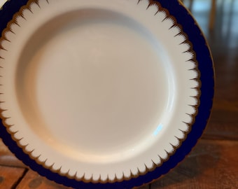 COALPORT – Vintage Cobalt Blue, Gold & White English Bone China Dinner Plate