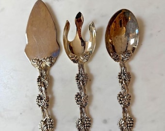 Godinger Silver Grape Vine Utensils Fork Spoon Pie Serving Set Vintage