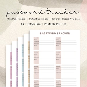 Password Tracker Printable, Password Digital Organizer, Password Journal Log