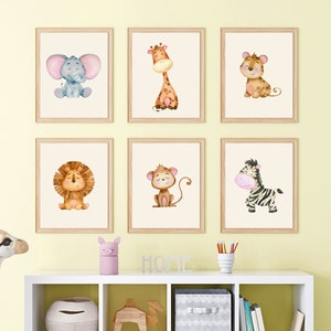 Safari Nursery Decor, Safari Nursery Prints, Safari Baby Animal Prints for Nursery, Nursery Wall Art, Safari Animals Nursery Art 6 Prints