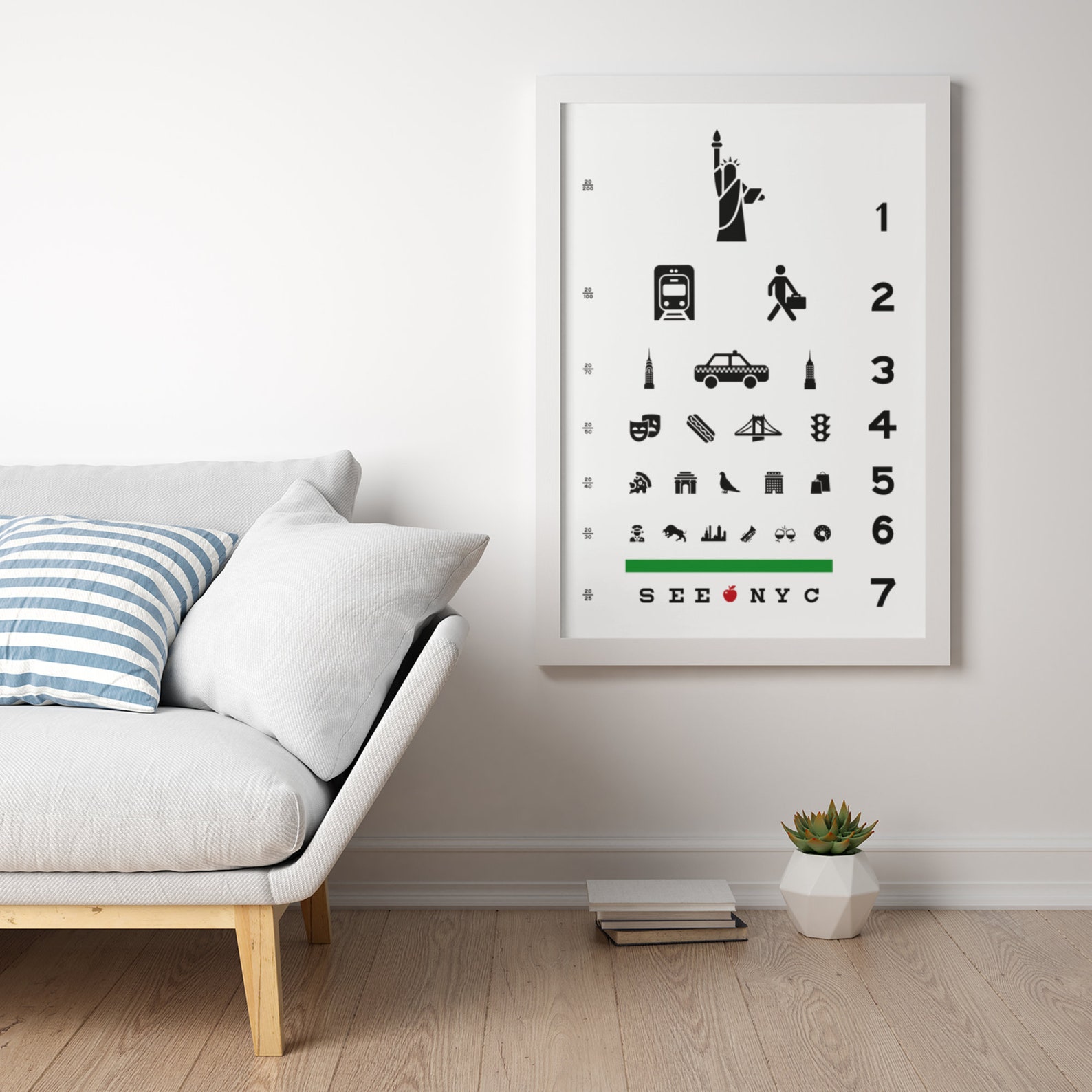 SEE NYC Eye Chart Wall Art Digital Art Download Black & White Travel Eye Chart Wall Art