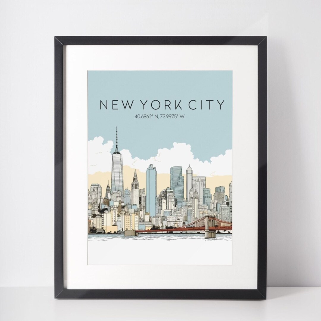 New York City Skyline Art Print: Trendy Travel Poster (digital Download ...