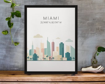 Miami Skyline Minimalist Poster Art | Printable Art Home Decor | Florida Travel Wall Print