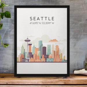 Seattle Skyline Minimalist Poster Art | Washington Digital Art Printable Wall Home Decor | Seattle Travel Wall Print