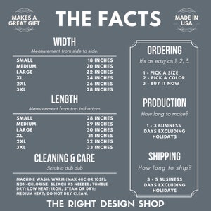 May include: A gray and white graphic with the text "The Facts" in large, bold letters. The graphic provides information about the size, length, production, and shipping of a product. The text "Made in USA" is in a circle at the top right corner of the graphic.