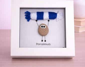 Portsmouth Gift for Football Fan – Handmade Pebble Art Frame – Supporter Decor - Unique Keepsake