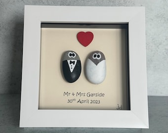Personalized Pebble Art Wedding Frame – Unique Couple Gift