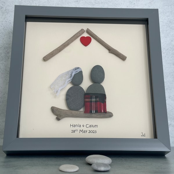 Scottish Wedding Pebble Art Frame- Wedding, Personalised Wedding Gift, Bride and Groom, Happy Couple, Engaged, Scotland, Scottish, Kilt