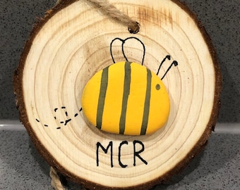 Rustic Rememberance Manchester Worker Bee Wooden Bauble/ Decorative Hanger... 