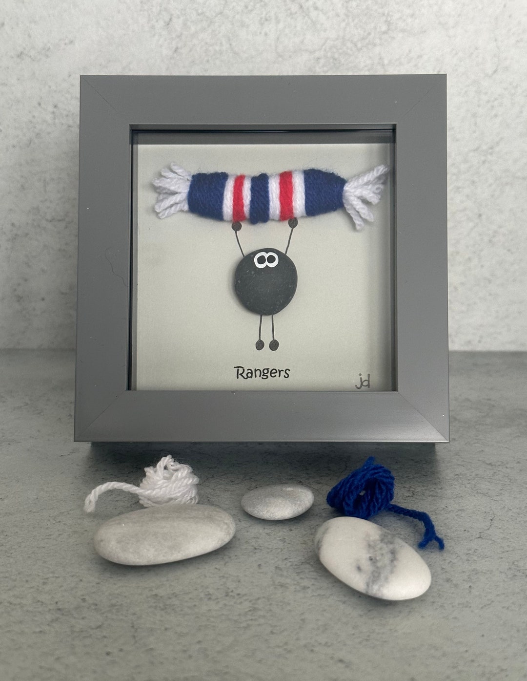Handmade Rangers Pebble Art Frame – Football Fan Keepsake, Acrylic ...