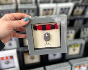 A.C. Milan Gift for Football Fan – Handmade Pebble Art Frame – Supporter Decor - Unique Keepsake