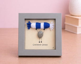 Colchester Gift for Football Fan – Handmade Pebble Art Frame – Supporter Decor - Unique Keepsake