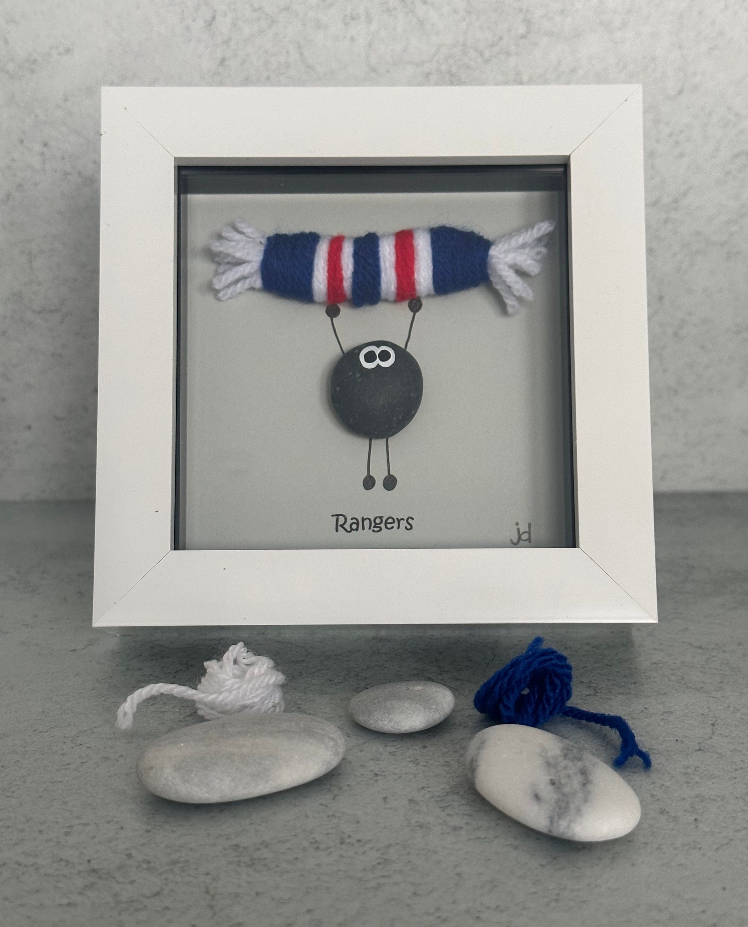 Handmade Rangers Pebble Art Frame – Football Fan Keepsake, Acrylic ...
